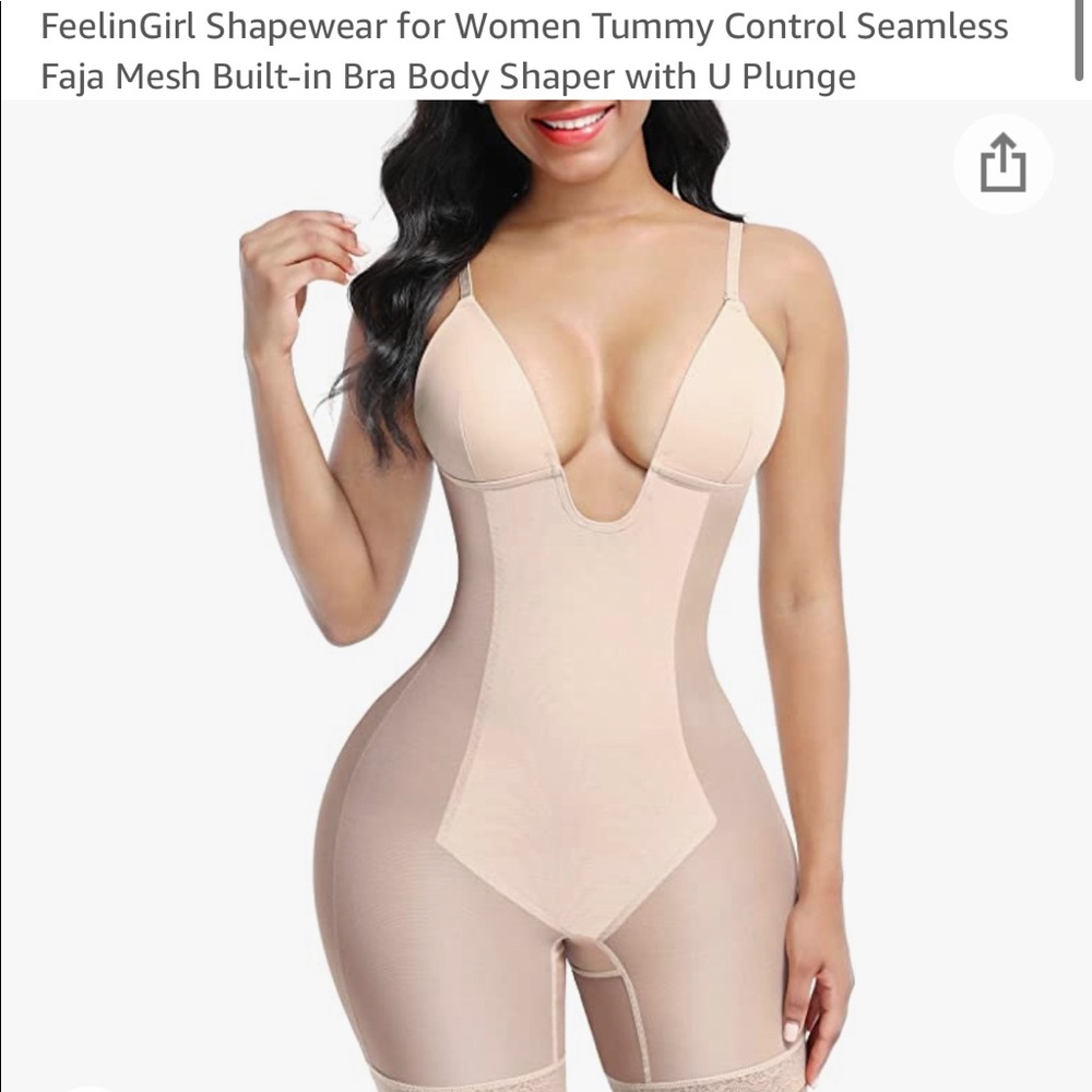 NWT Breathable U-Plunge & Low Back Full Body Shape-Wear w/ Built In Bra, XXL